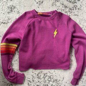 Aviator Nation Purple Cropped Sweatshirt with Lightning Bolt S